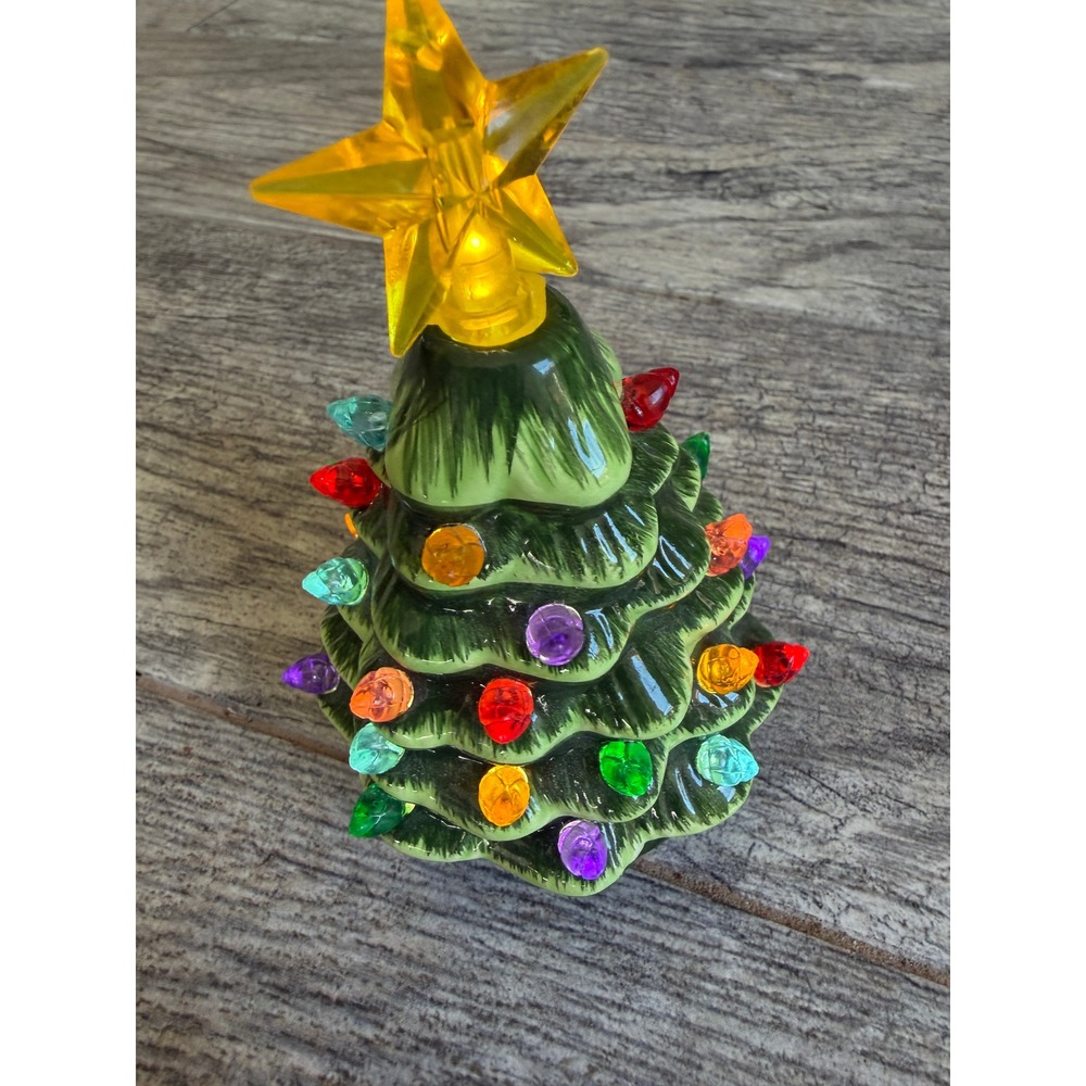 Mr. Christmas Ceramic Tree Green LED Ornament H218921 Holiday Decor 5" Vintage